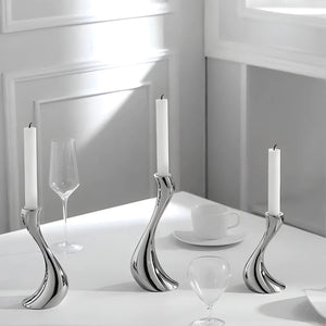 Curved Candle Holder- Silver, 20cm