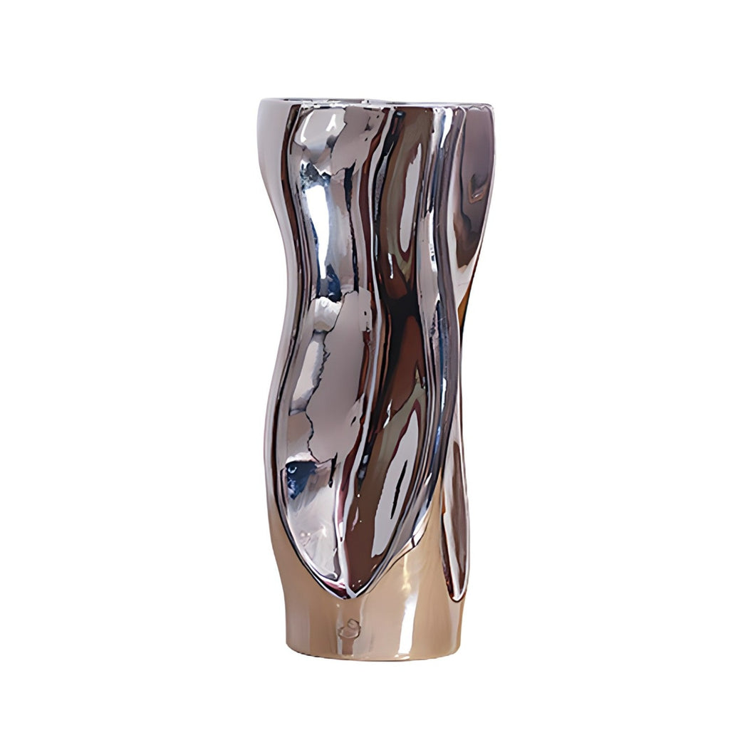 Abstract Flower Ceramic Vase - Silver, 28 cm