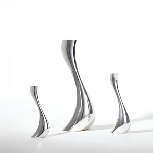 Curved Candle Holder- Silver, 20cm