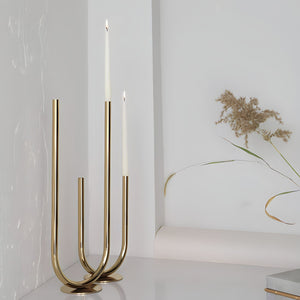U Candle Holder - Gold , 28.5 cm