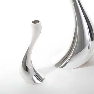 Curved Ceramic Candle Holder- Silver, 24cm