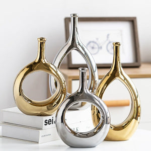 Water Drop Ceramic Vase - Silver, 23.5 cm