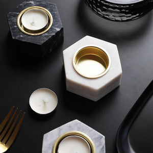 Marble Hexagon Candle Holder - White
