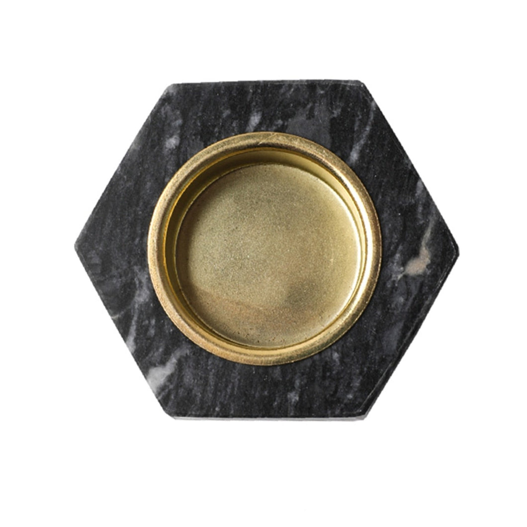 Marble Hexagon Candle Holder - Black