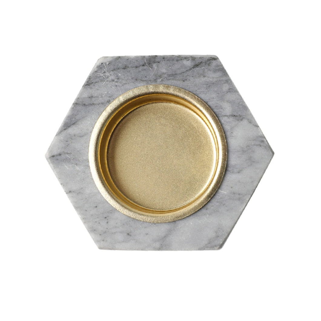Marble Hexagon Candle Holder - Grey