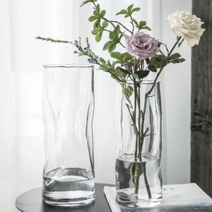 Asymmetric Glass Flower Vase - Clear , 29 cm