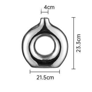 Circle Hollow Ceramic Vase - Silver , 23 cm