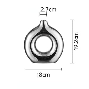 Circle Hollow Ceramic Vase - Silver , 19 cm