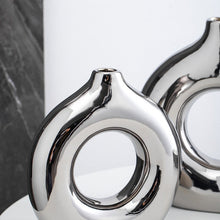 Load image into Gallery viewer, Circle Hollow Ceramic Vase - Silver , 19 cm
