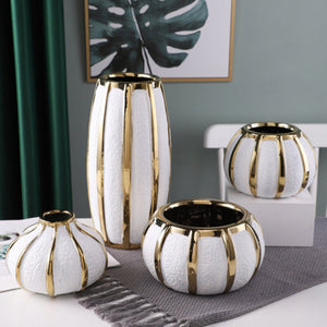 Gold and White  Flower Pot - 15 cm