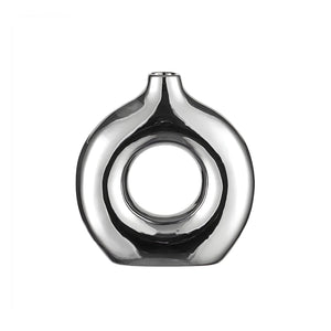 Circle Hollow Ceramic Vase - Silver , 23 cm