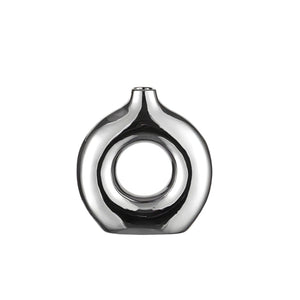 Circle Hollow Ceramic Vase - Silver , 19 cm
